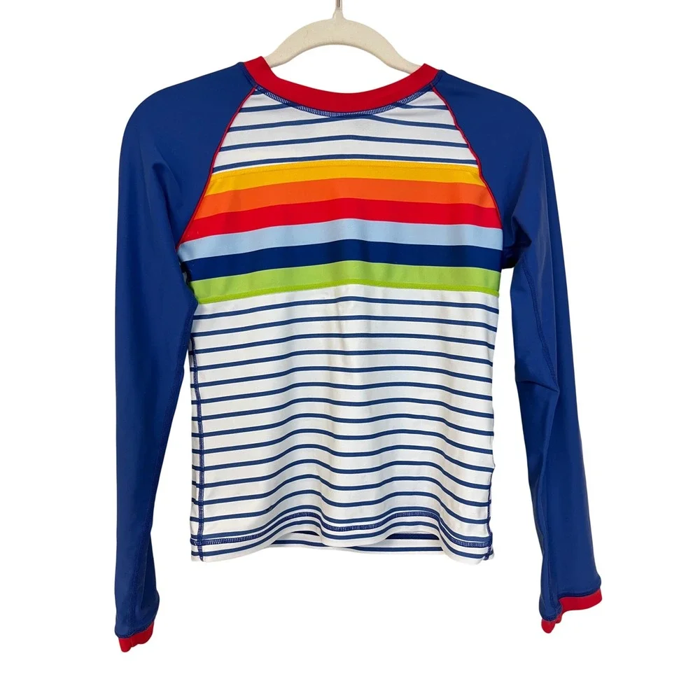 HANNA ANDERSSON Rainbow Stripe Rash Guard‎ Sz 160 XL Long Sleeve Swim Shirt Sun